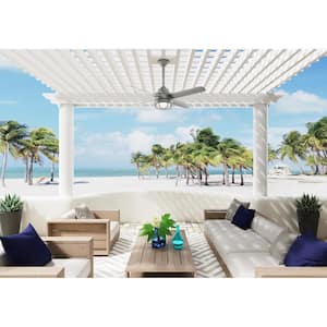 Searow 54 in. LED Outdoor Matte Silver Ceiling Fan with Light Kit and Wall Control