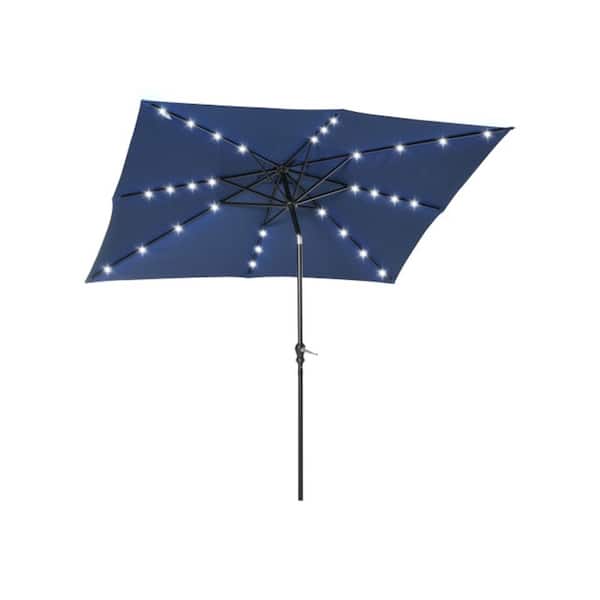 ITOPFOX 9 ft. x 7 ft. Patio Outdoor Steel Solar LED Lighted Umbrella with Tilt and Crank for Backyard, Pool and Beach in Blue