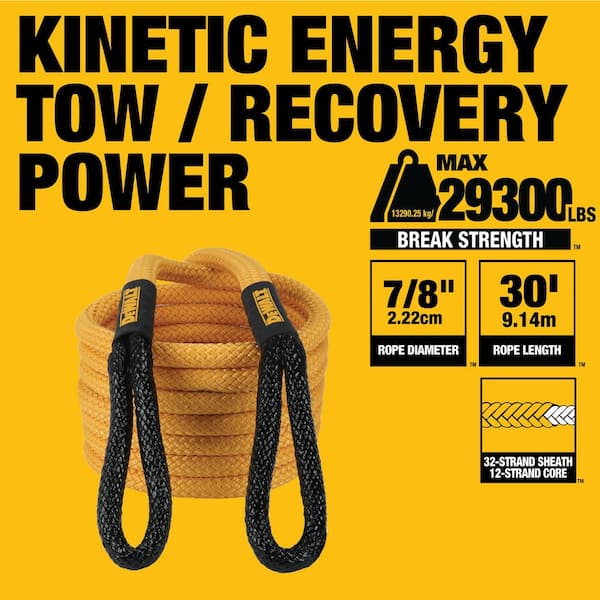 DEWALT 7/8 in. x 30 ft. Deluxe Kinetic Recovery Rope Kit, 29,300