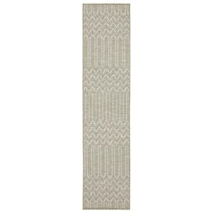 Thrasher Beige 2 ft. x 8 ft. Geometric Abstract Stripe Polypropylene Indoor/Outdoor Runner Area Rug