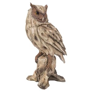 Driftwood Eagle Owl on Stump Garden Statue