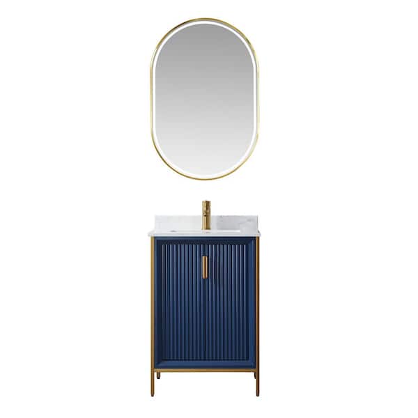 ROSWELL Granada 24 in. W x 19.7 in. D x 33.8 in. H Single Sink Bath Vanity in Royal Blue with White Stone Countertop and Mirror