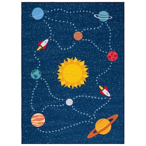 Kids Playhouse Navy/Gold Doormat 3 ft. x 5 ft. Machine Washable Novelty Area Rug