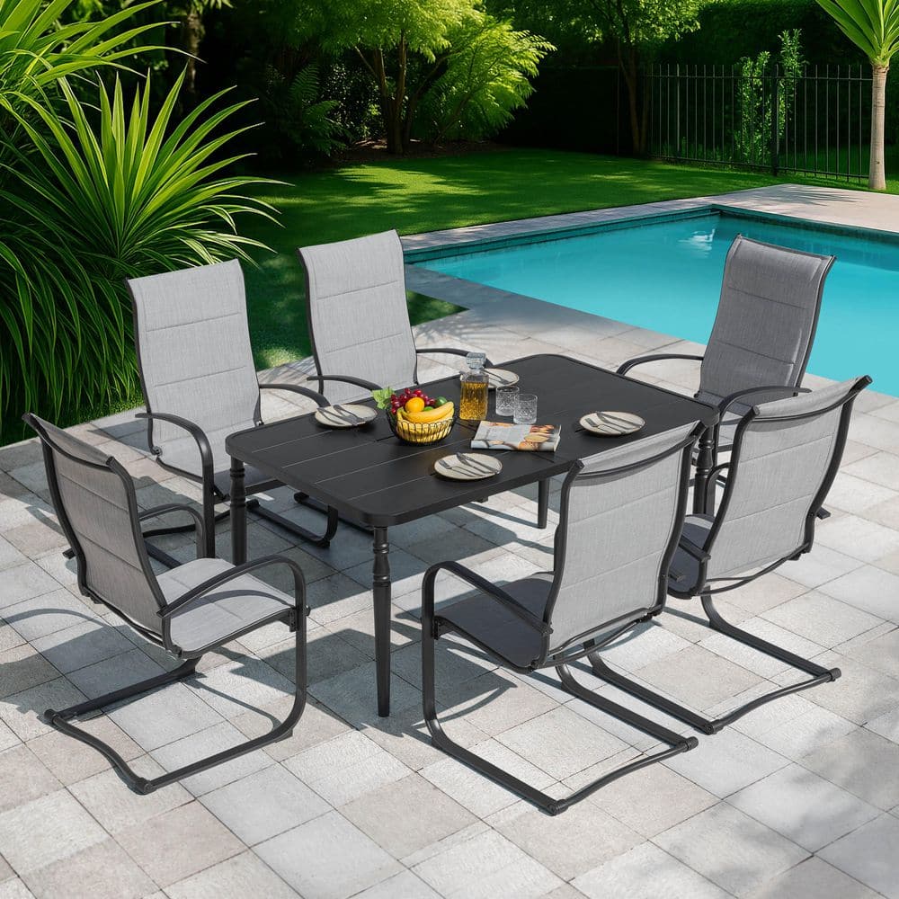 邦楽 GOATBED Lessthan all in one two Nuu Garden Black 7-Piece Metal Rectangle Outdoor Dining Set with 6