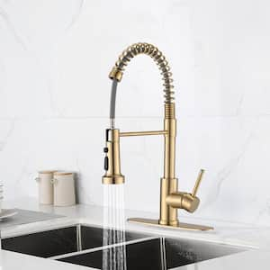 Single-Handle Pull Down Sprayer Kitchen Faucet with Deckplate Included and 3 Modes in Brushed Gold