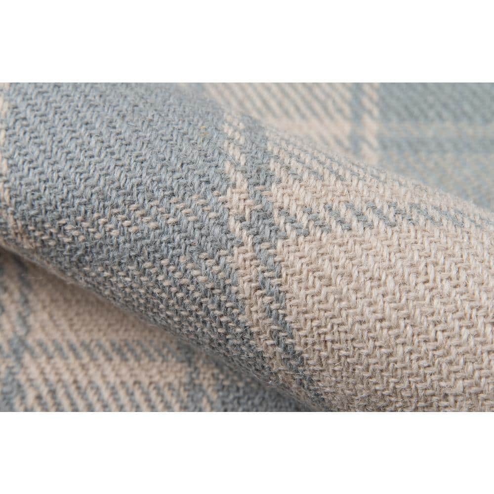 Light Blue and Ivory Handwoven Wool Plaid Area Rug 5' x 8'