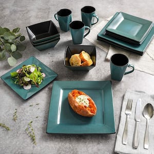 Elite Kiesling 16-Piece Plates, Bowls, and Mugs Dinnerware Set, Turquoise