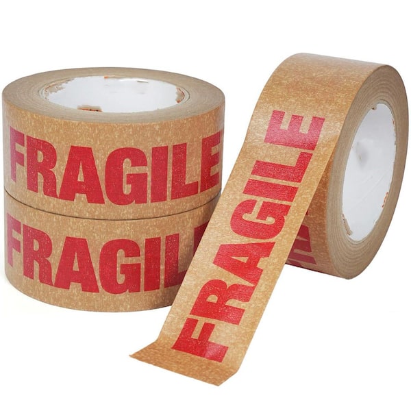 Fragile Tape Eco-Friendly Kraft Paper Biodegradable Packaging Self Adhesive Box Tape 2 in. x 55 yds. 3 Rolls