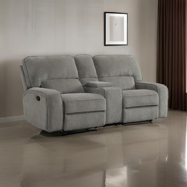 Benjara 85 in. Flared Arm Chenille Rectangle Recliner Loveseat Sofa in Gray