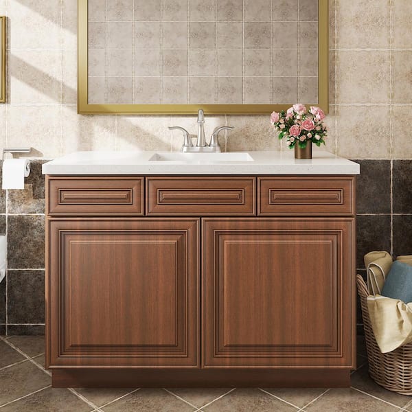Hausvita 48 in. W x 21 in. D x 34.5 in. H in Cameo Scotch Plywood Ready to Assemble Floor Vanity Sink Base Kitchen Cabinet