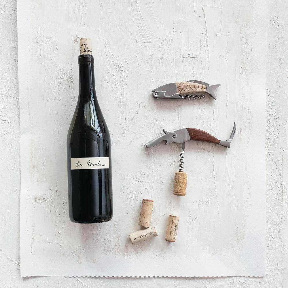Natural Merbau Wood and Stainless Steel Fish Shaped Bottle Opener