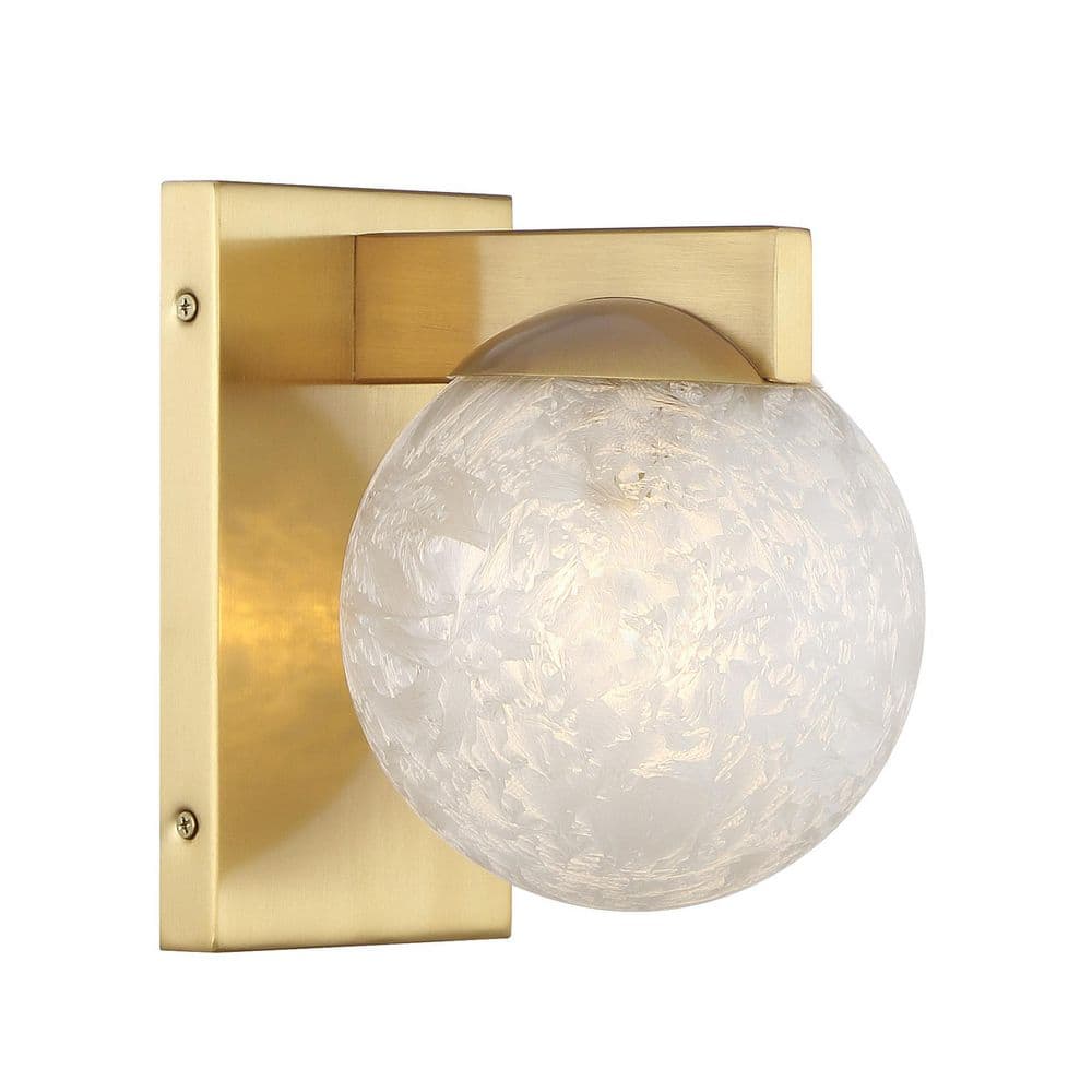 Darien 5.88 in. W x 7.88 in. H 1-Light Warm Brass Dimmable Wall Sconce with Ice Glass Shade price history on PriceWatchPro
