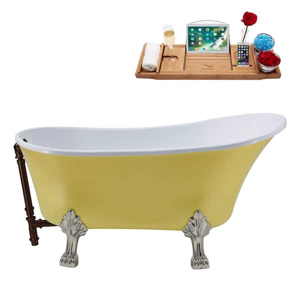 Streamline 55 in. Acrylic Clawfoot Non-Whirlpool Bathtub in Matte Yellow With Brushed Nickel Clawfeet,Matte Oil Rubbed Bronze Drain