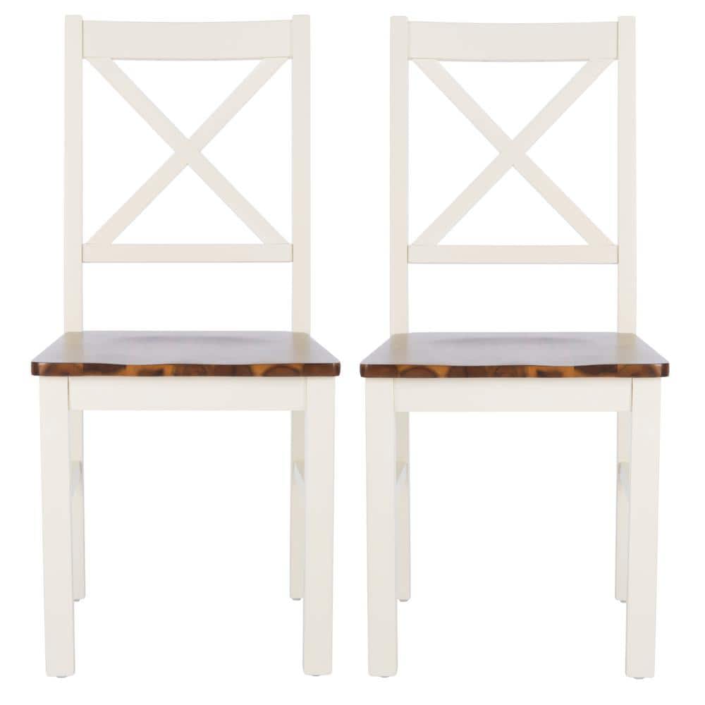 Akash White and Natural Wood Cross Back Dining Side Chair Set
