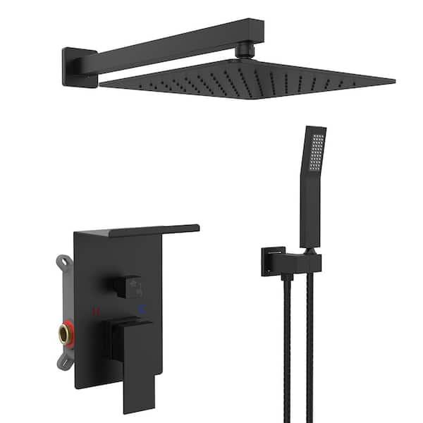 Rain Square Single Handle 1-Spray Shower Faucet 2.2 GPM with High Pressure 8 in. Shower Heads System in Matte Black