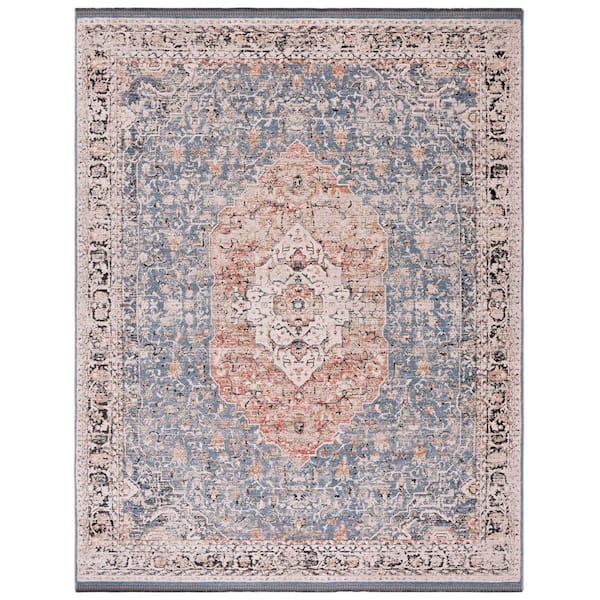 Vivaldi 9 ft. x 12 ft. Blue/Rust Distressed Border Area Rug