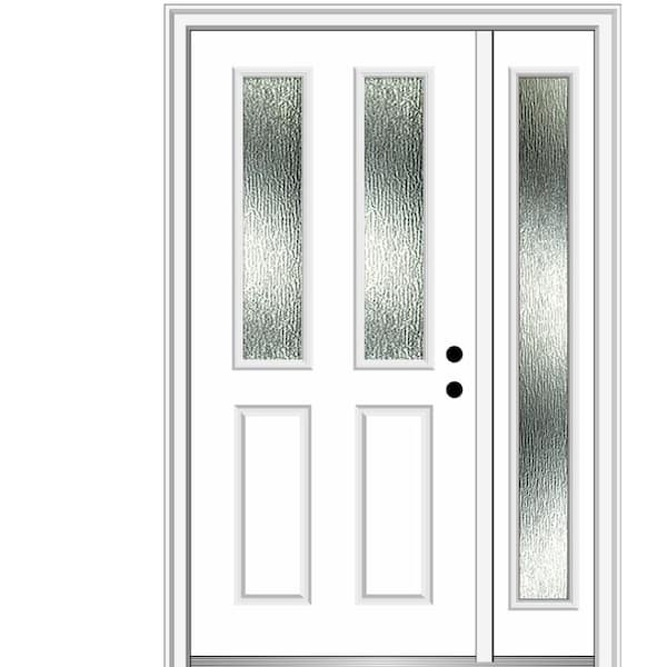 MMI Door 48 in. x 80 in. Left-Hand Inswing Rain Glass Primed Fiberglass Prehung Front Door on 4-9/16 in. Frame