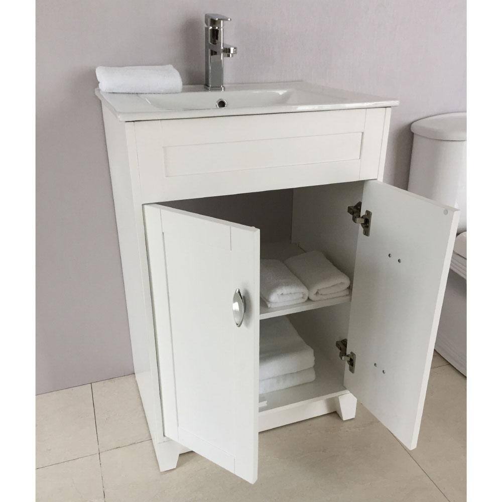 White Freestanding Single Sink Vanity with Chrome Hardware
