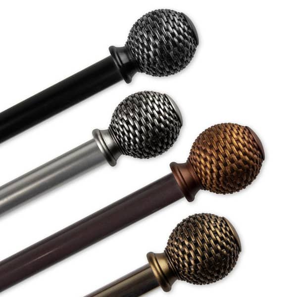 EMOH 13/16" Dia Adjustable 28-48" Single Curtain Rod in Cocoa with Aeliana Finials