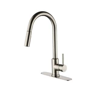 Sleek Single Handle High Arc Stainless Steel Pull Down Sprayer Kitchen Faucet in Brushed Nickel