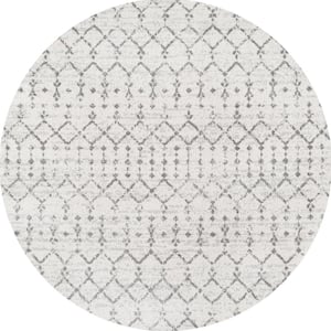 Moroccan HYPE Cream/Gray 3 ft. Round Boho Vintage Diamond Area Rug