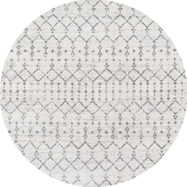 Moroccan Hype Boho Vintage Diamond Cream/Gray 8 ft. Round Area Rug