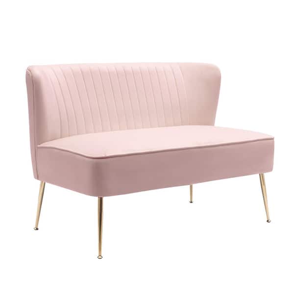 Farrah 46 in. Wide 2-Seater Velvet Upholstered Armless Wingback Loveseat Settee, Pink
