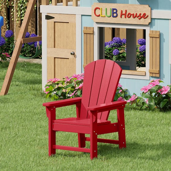 Children's Laguna Outdoor Patio All Weather Fade Resistant Kids Poly Plastic Adirondack Chair in Red