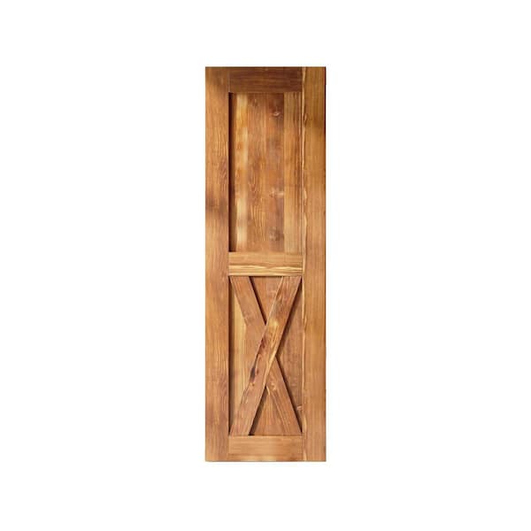 HOMACER 22 in. x 84 in. X-Frame Early American Solid Natural Pine Wood Panel Interior Sliding Barn Door Slab with Frame