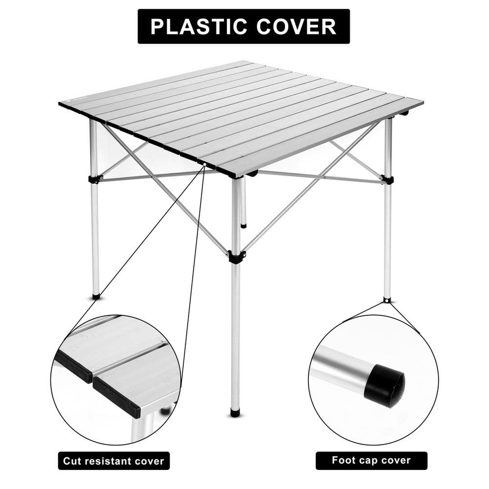 Ultra-Compact White Aluminum Folding Camping Table with Carry Bag