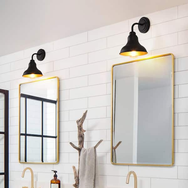 6 in. 1-Light Black Vanity Light with Metal Shade(2-Pack)