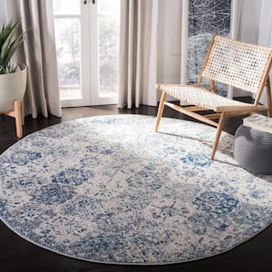 Madison White/Royal Blue 7 ft. x 7 ft. Round Border Area Rug