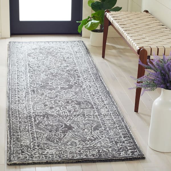 Marquee Black/Ivory 3 ft. x 8 ft. Floral Oriental Runner Rug
