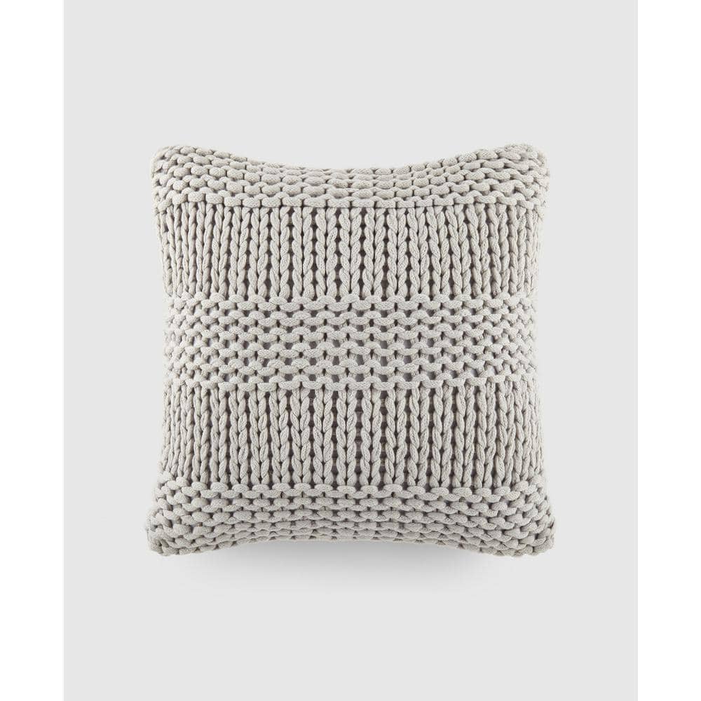 Light Gray Chunky Knit Acrylic Throw Pillow Set