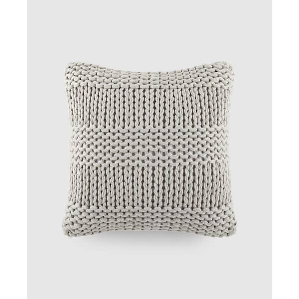 Becky Cameron Cozy Chunky Knit Acrylic 20 in. x 20 in. Decor Throw Pillow in Light Gray