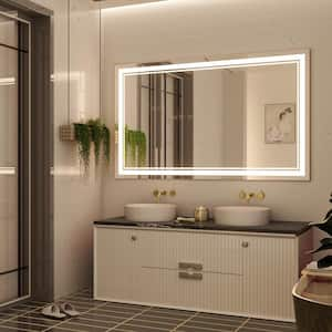 60 in. W x 36 in. H Large Rectangular Frameless LED Light Anti-Fog Wall Bathroom Vanity Mirror 3-Colors Dimmable Bright