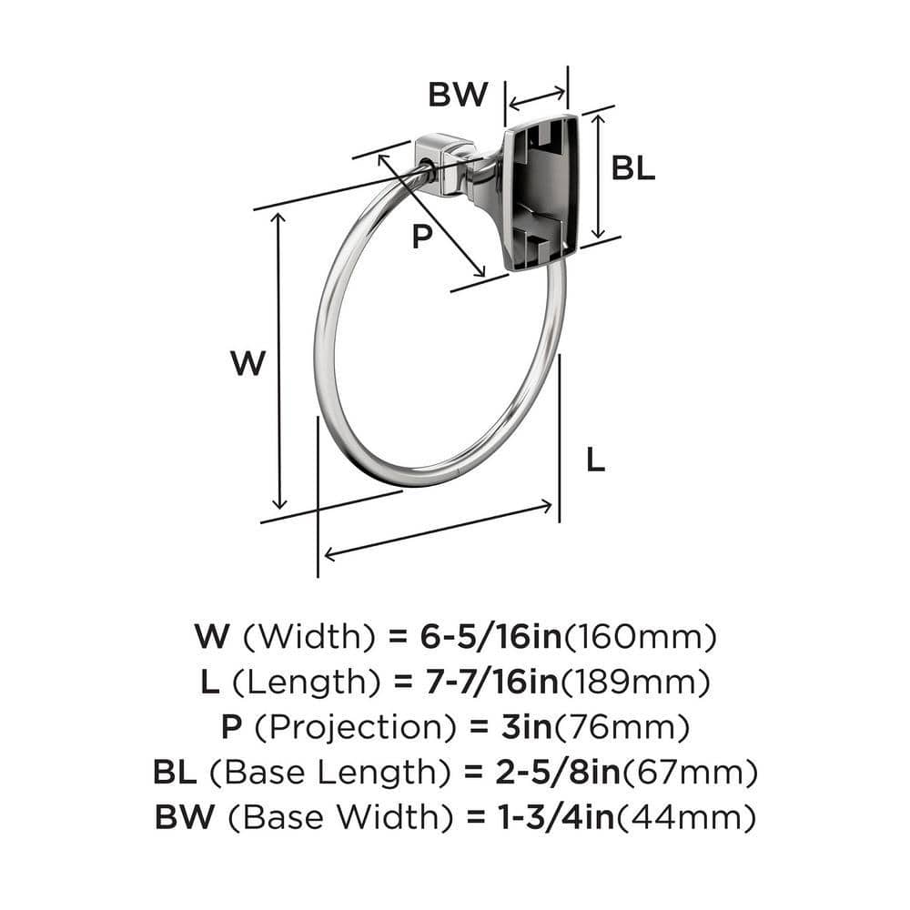 Chrome Wall Mounted Towel Ring with 7-7/16 inch Width