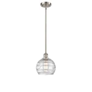 Athens Deco Swirl 1-Light Brushed Satin Nickel Globe Pendant Light with Clear Deco Swirl Glass Shade
