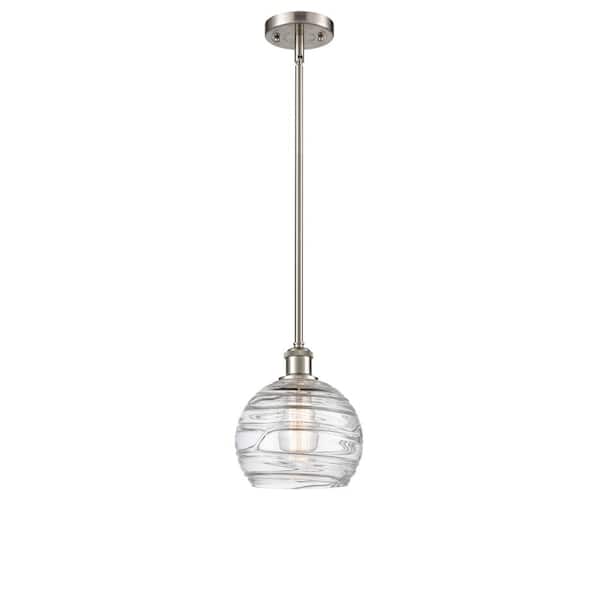 Innovations Athens Deco Swirl 1-Light Brushed Satin Nickel Globe Pendant Light with Clear Deco Swirl Glass Shade
