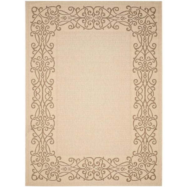 SAFAVIEH Courtyard Natural/Brown 4 ft. x 6 ft. Border Indoor/Outdoor Patio  Area Rug