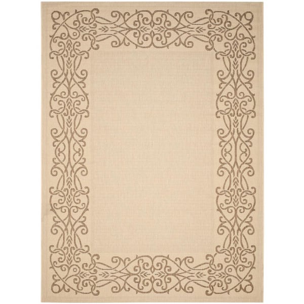 SAFAVIEH Courtyard Natural/Brown 7 ft. x 10 ft. Border Indoor/Outdoor Patio  Area Rug