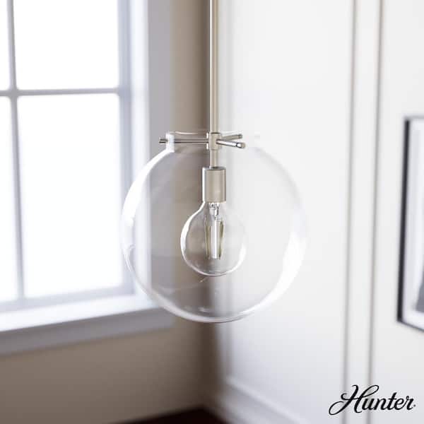 Hunter Sacha 1-Light Brushed Nickel Island Pendant Light with Clear Glass Shade