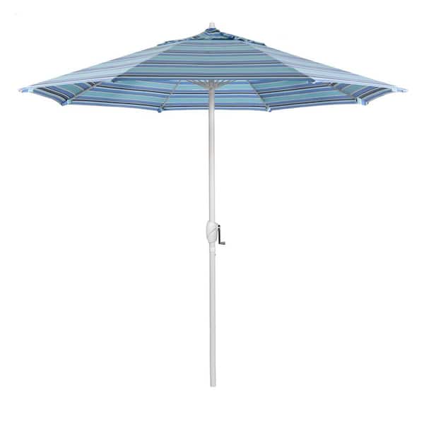 California Umbrella 9 ft. Matted White Aluminum Market Patio Umbrella Fiberglass Ribs and Auto Tilt in Dolce Oasis Sunbrella