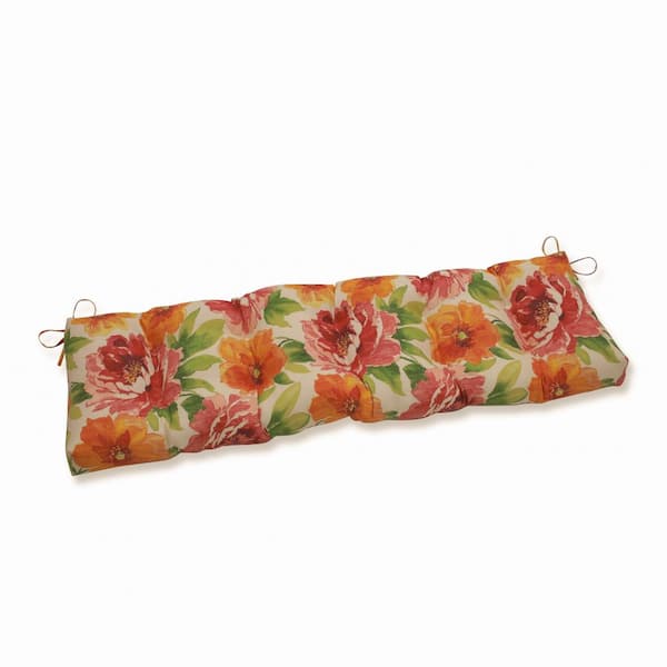 Pillow Perfect Floral Rectangular Outdoor Bench Cushion in Green