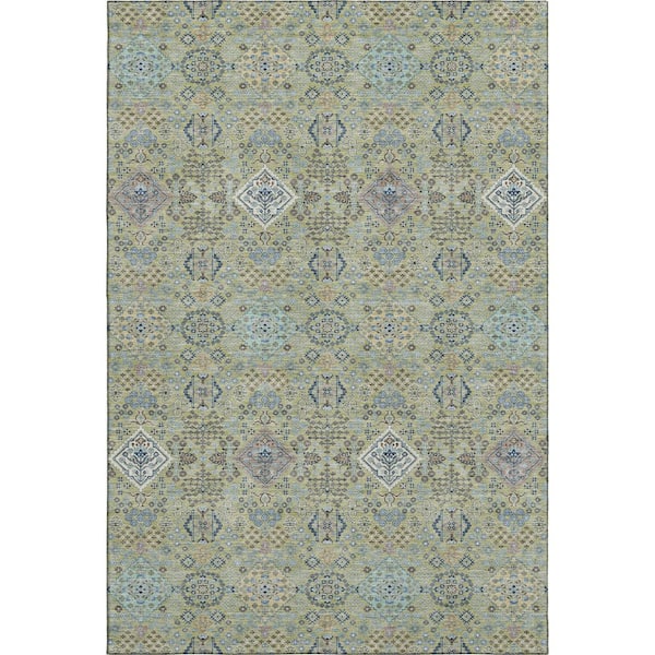 Mayfield Premium Machine Washable Abstract AMF2440 Aloe 10 ft. x 14 ft. Area Rug