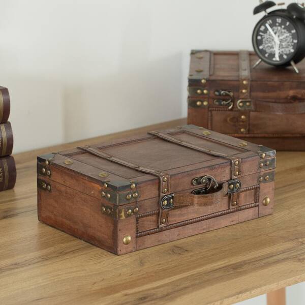 Vintiquewise Leather Small Antique, Small Storage Trunk With Lock