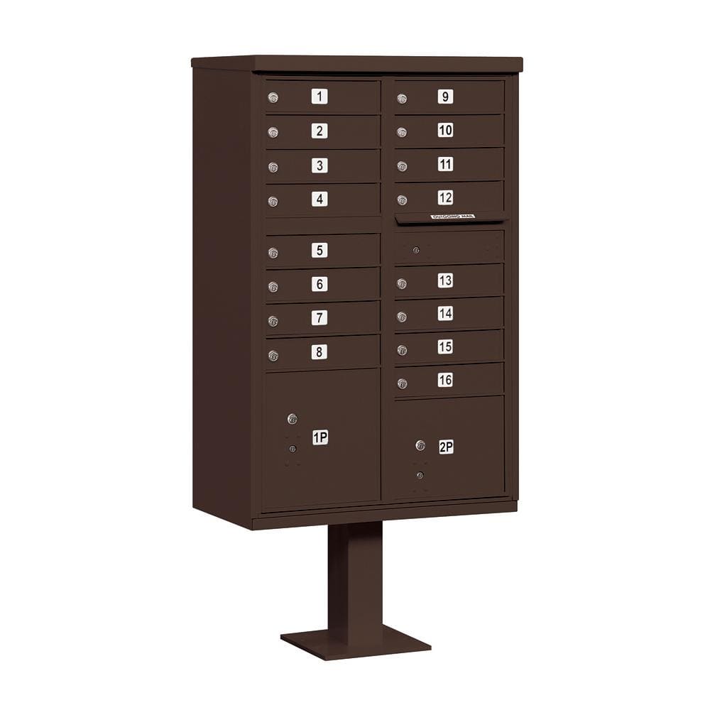 Bronze USPS Access Cluster Box Unit with 16 A Size Doors and Pedestal