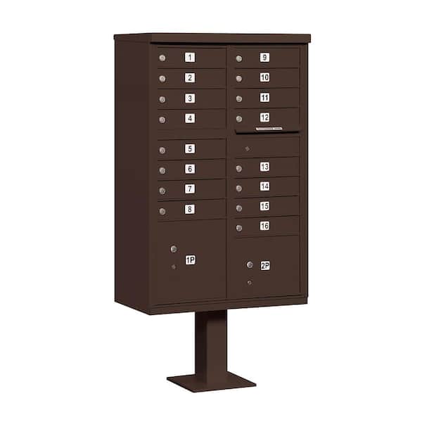 Salsbury Industries Bronze USPS Access Cluster Box Unit with 16 A Size Doors and Pedestal