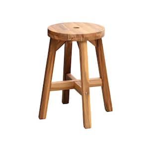 17.7 in. Brown Acacia Wood Stool with Footrest Round Accent Chair Bar Stool For Dining, Indoor and Outdoor (Set of 1)