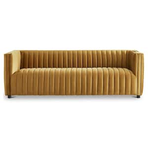 Sydney 85 in. W Square Arm Mid Century Modern Style Velvet Couch in Gold (Seats 3)